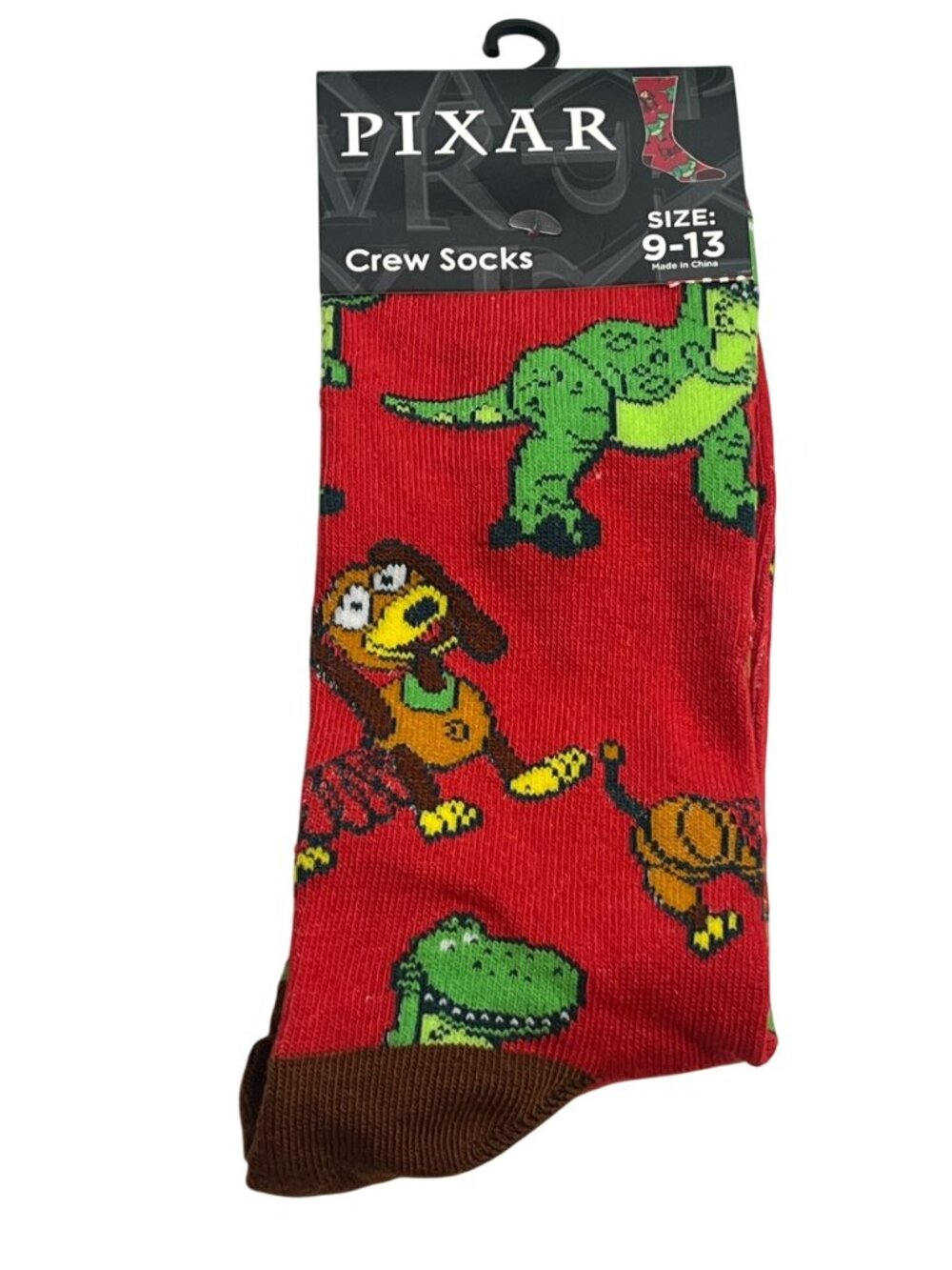 Red Dinosaur Crew Socks Men's Novelty Character Gift Size 9-13